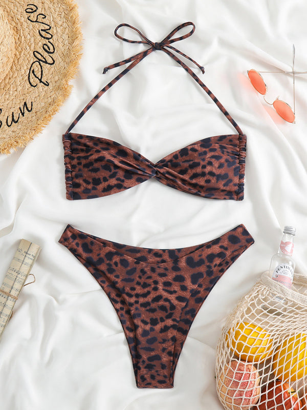Ensemble deux pièces bikini imprimé léopard, bretelles réglables, sexy, pour femmes, nouvelle collection