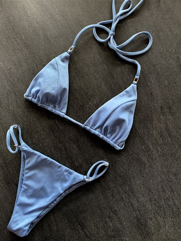 Light blue three-point swimsuit sexy split bikini