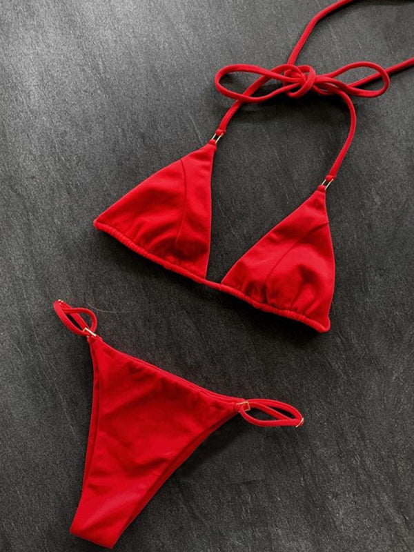 Red three-point swimsuit sexy split bikini