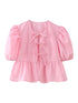 Pink strappy puff sleeve short sleeve shirt top