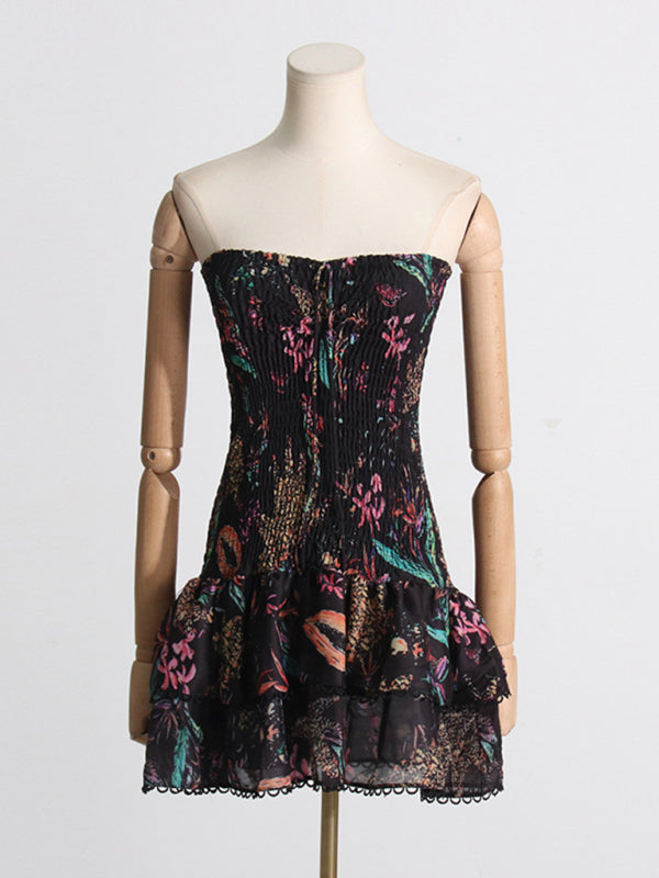 New fashionable and elegant printed halterneck design slim-fitting short dress