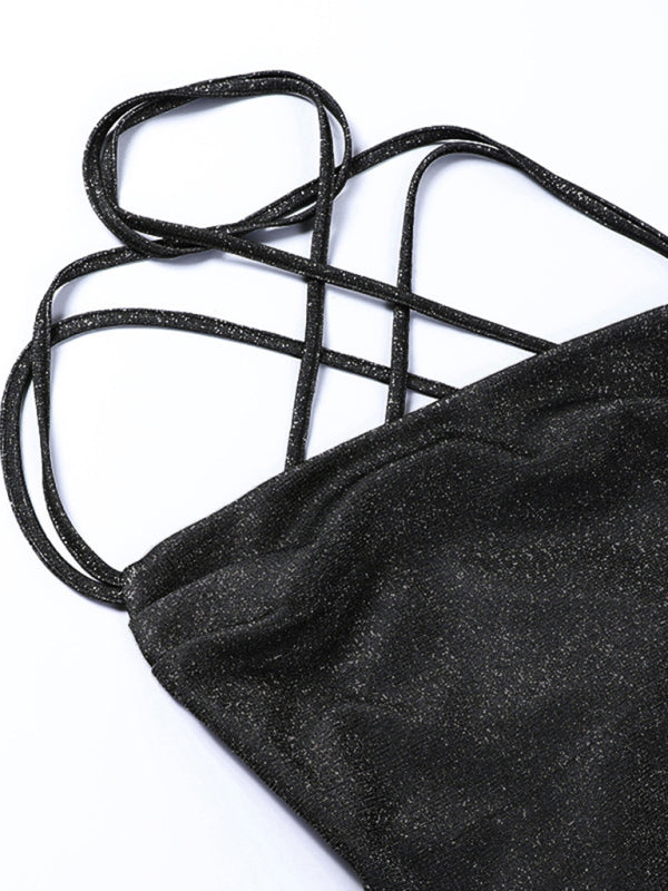 Black glittery dress with thin straps detail