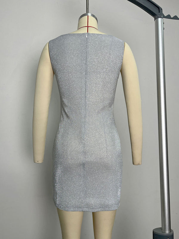 Back view of silver dress on mannequin