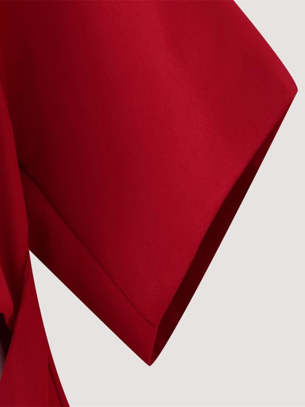 Detail of red dress sleeve