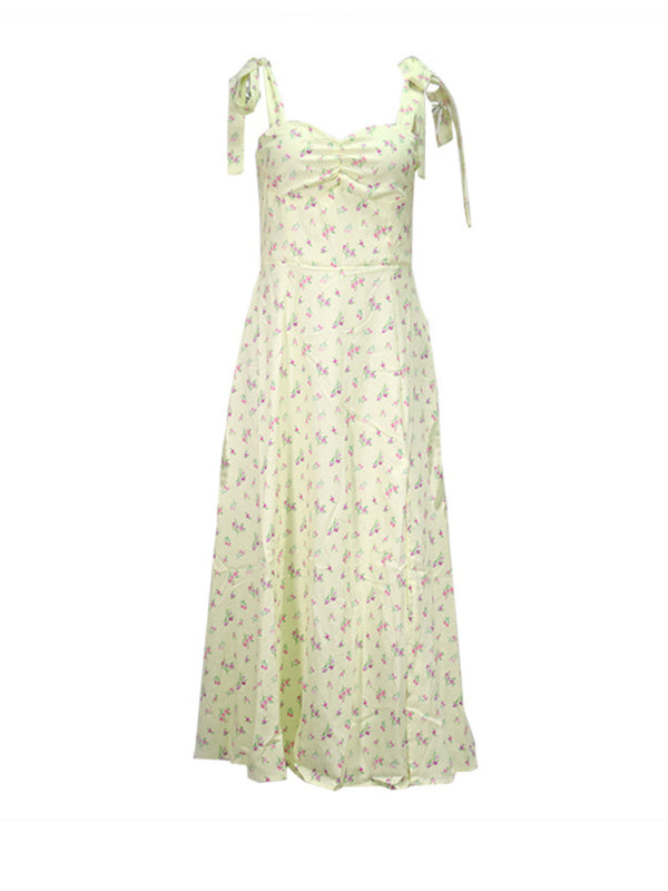 Floral backless slit dress on white background