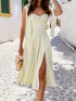 V-neck strappy floral backless slit dress in sunny street