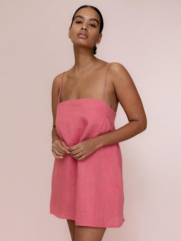 Comfortable pink cotton linen dress