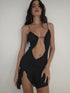 Black halter neck dress with boots