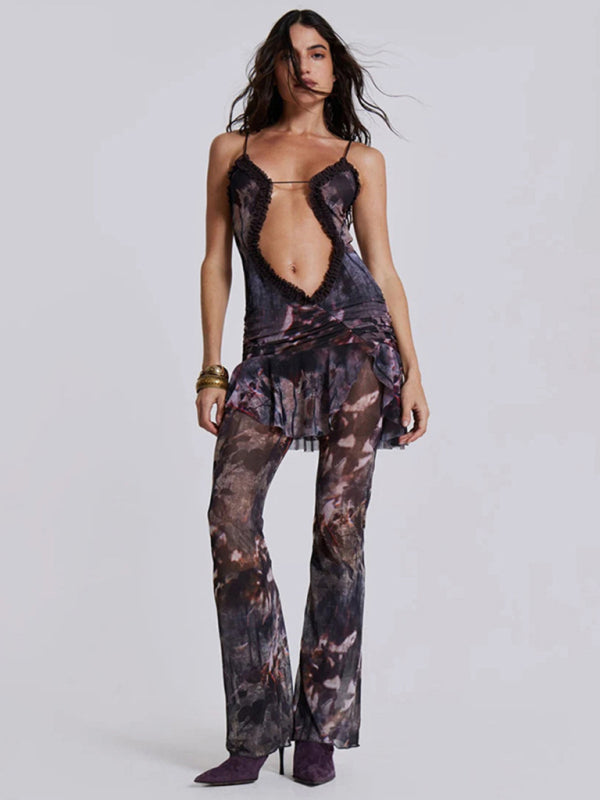 Printed halter neck dress with pants