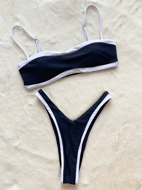 Front view of black and white bikini set