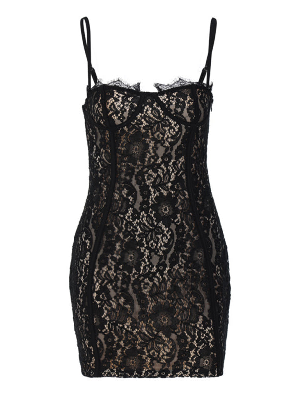 Black lace dress with intricate floral patterns