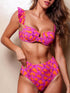 Vibrant printed bikini set with ruffle straps