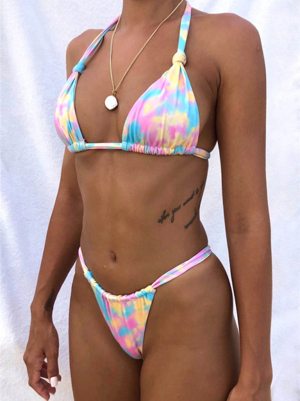 Gradient printed halterneck bikini side view