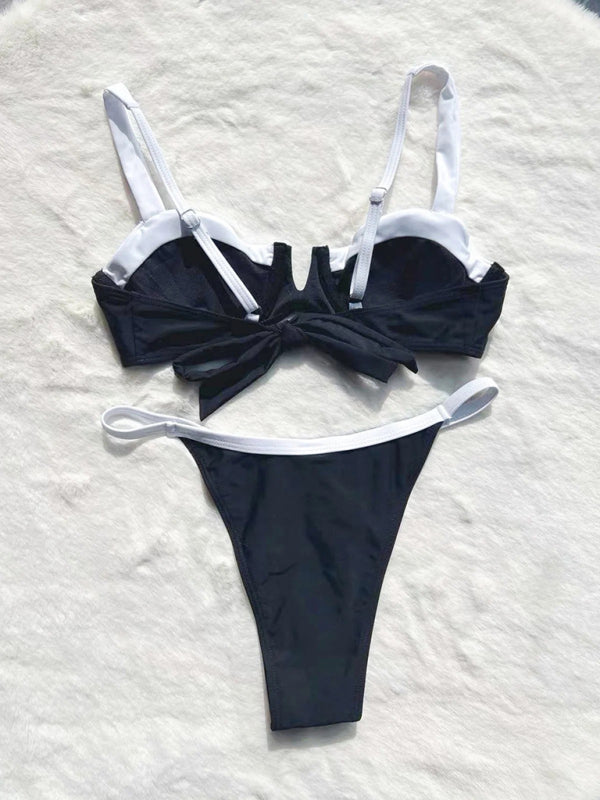 Back view of black and white bikini set