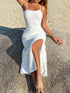 White water ripple slit dress on beach rock