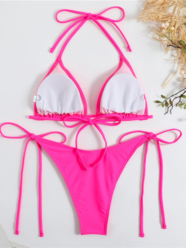 Pink triangle bikini set with split straps