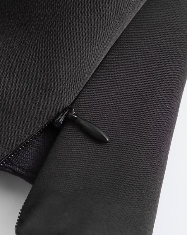 Black satin camisole zipper detail