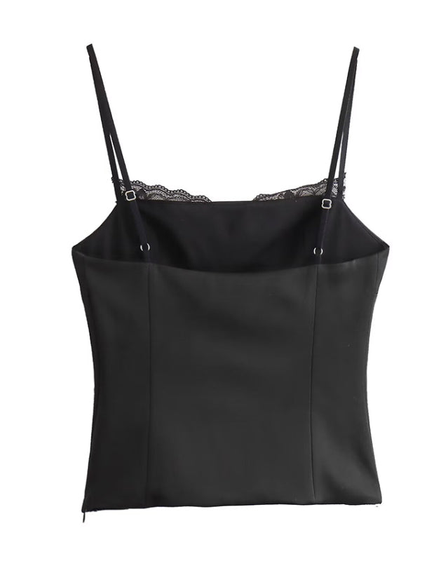 Back view of black satin camisole