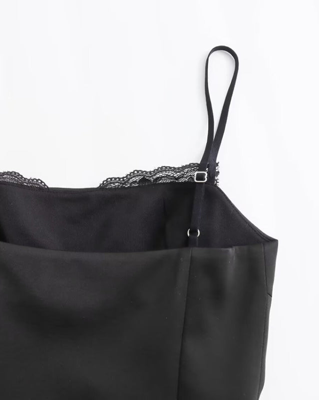 Black satin camisole with adjustable strap