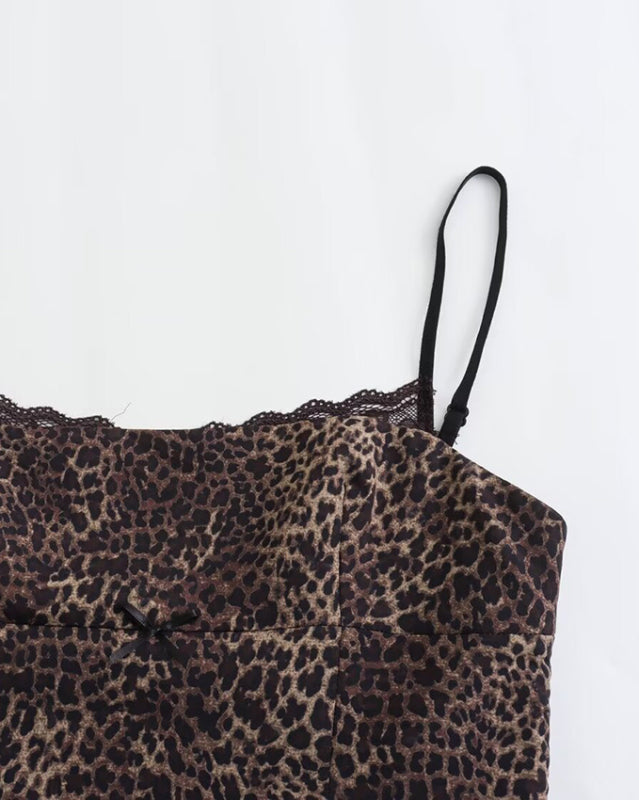 Front view of leopard print satin camisole