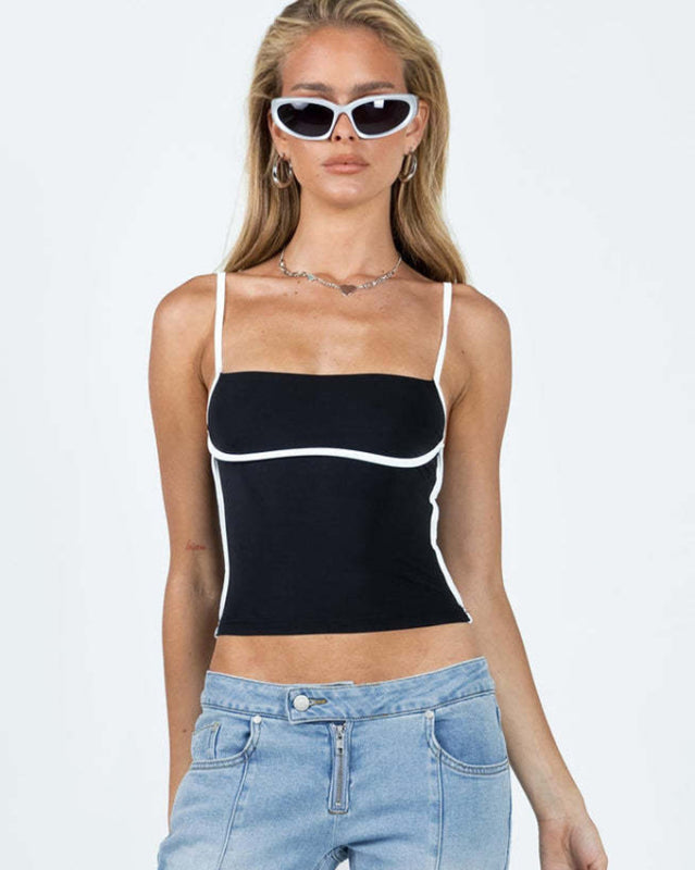 Black contrast color camisole with white trim