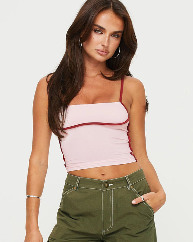 Pink contrast color camisole with red trim