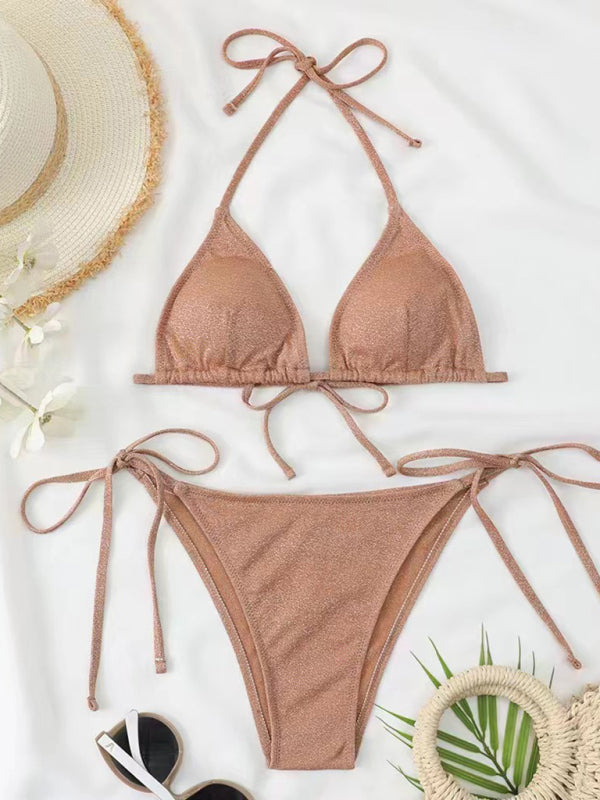 Brown bikini with accessories and sunglasses