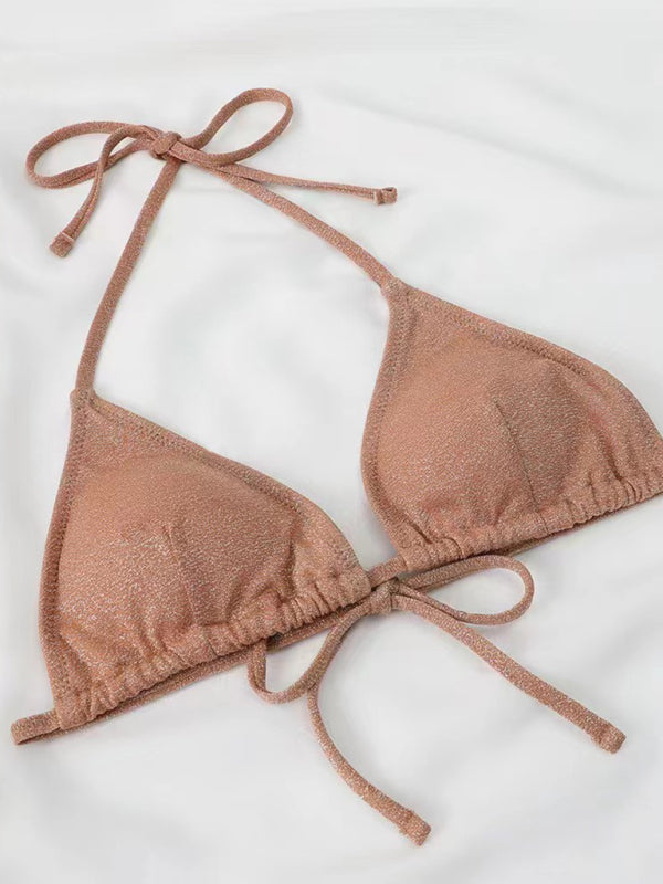 Brown glittery bikini top with straps