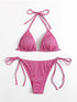 Pink glittery split backless strappy bikini