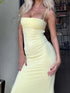 Yellow slim fit backless suspender dress front view