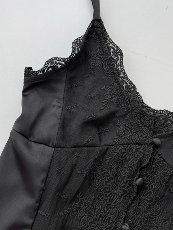 Black lace satin camisole detail