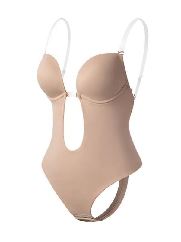 Nude backless plunge shaping bodysuit