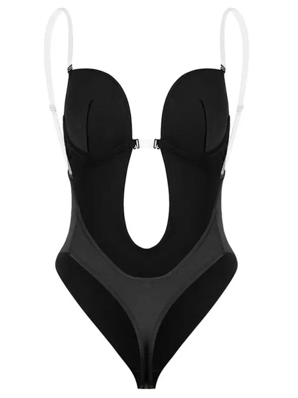 Black backless plunge shaping bodysuit