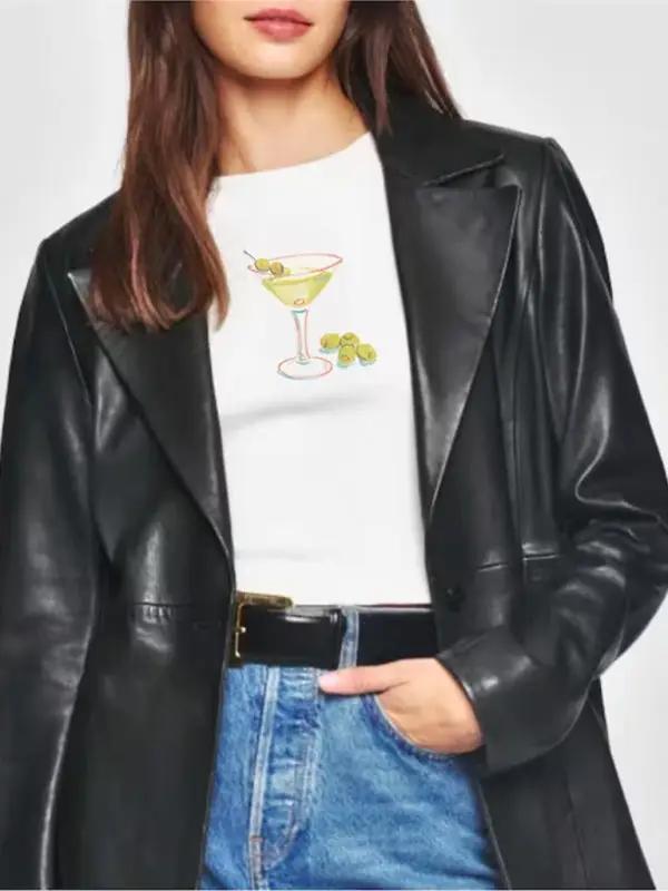 White T-shirt with martini glass design, short-sleeved