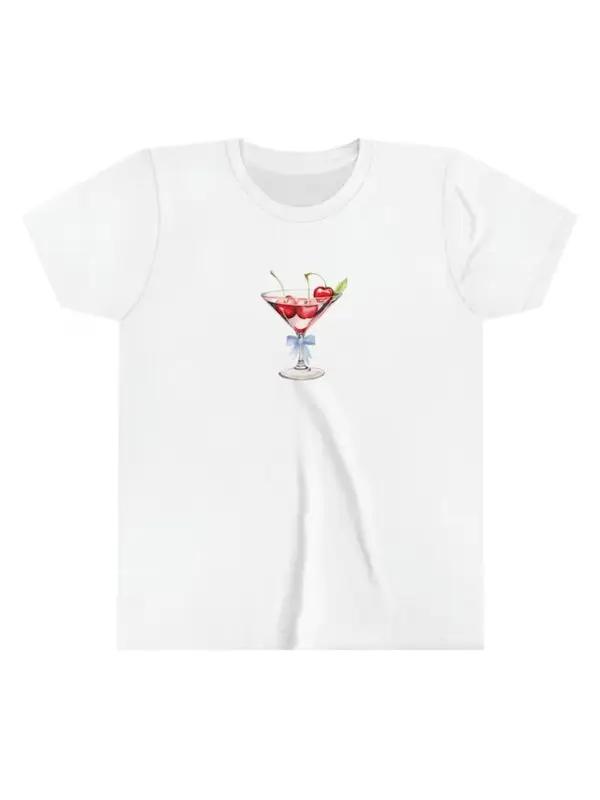 White T-shirt with cocktail glass graphic, short-sleeved