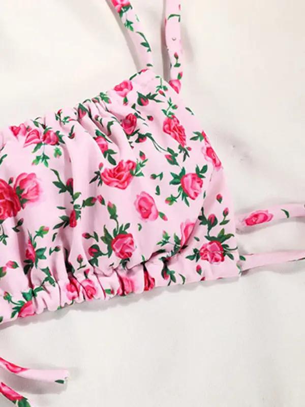 Close-up of pink floral bikini top