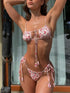Floral printed strap bikini with pink roses