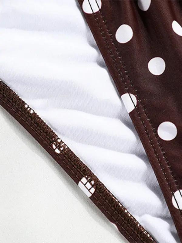 Brown polka dot bikini fabric close-up