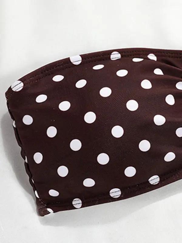 Brown polka dot bikini top detail