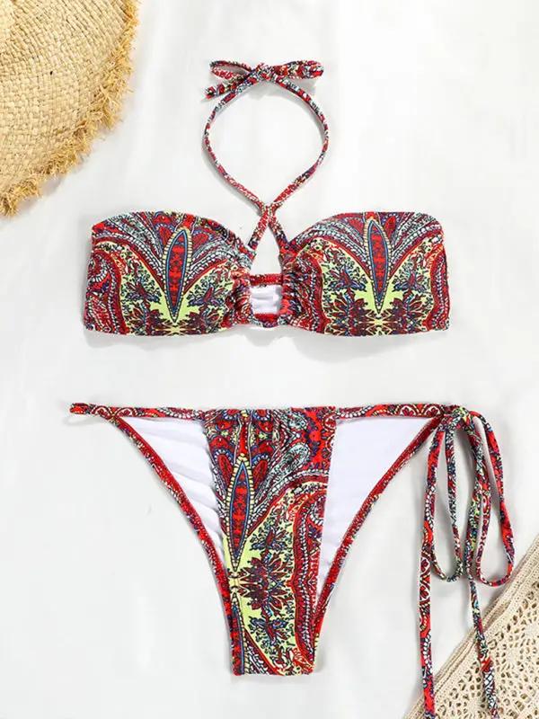 Back view of paisley print bikini set