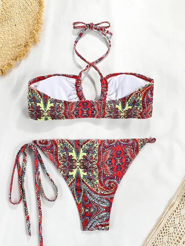 Paisley print bandeau bikini set