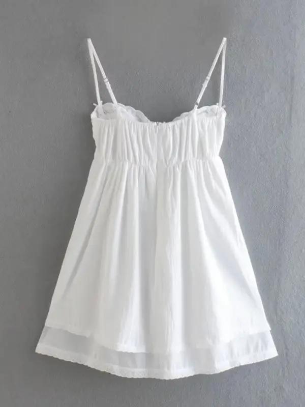 Full view of white lace splicing A-line short dress