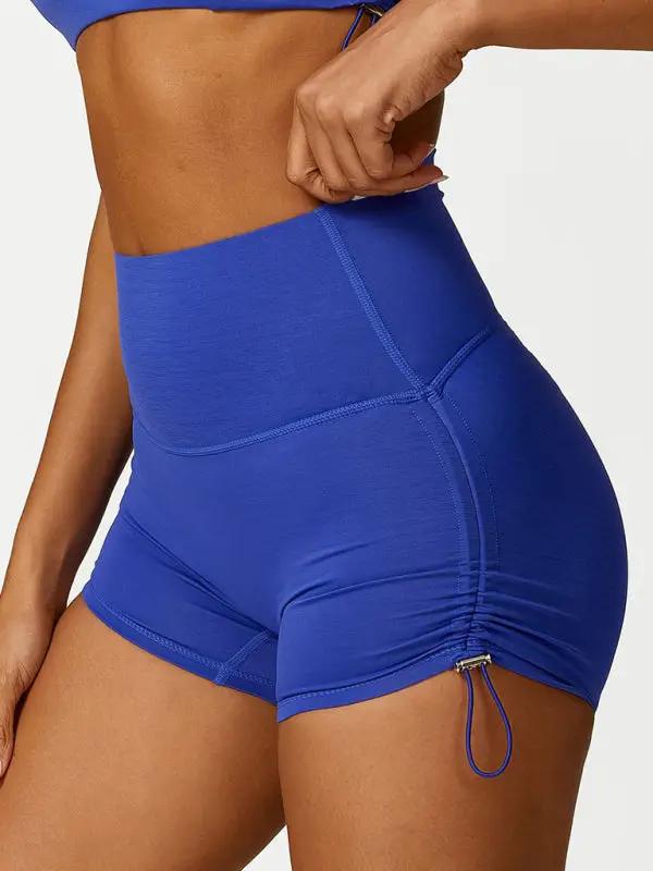 Blue drawstring yoga shorts, breathable and tight fit