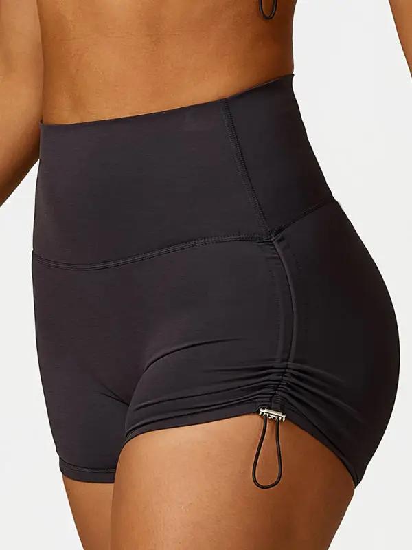 Black drawstring yoga shorts, breathable and tight fit