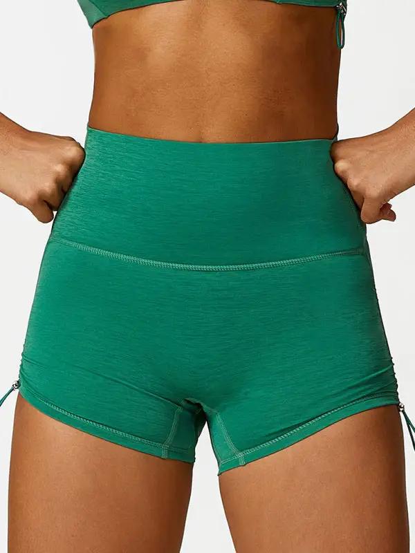 Green drawstring yoga shorts, breathable and tight fit