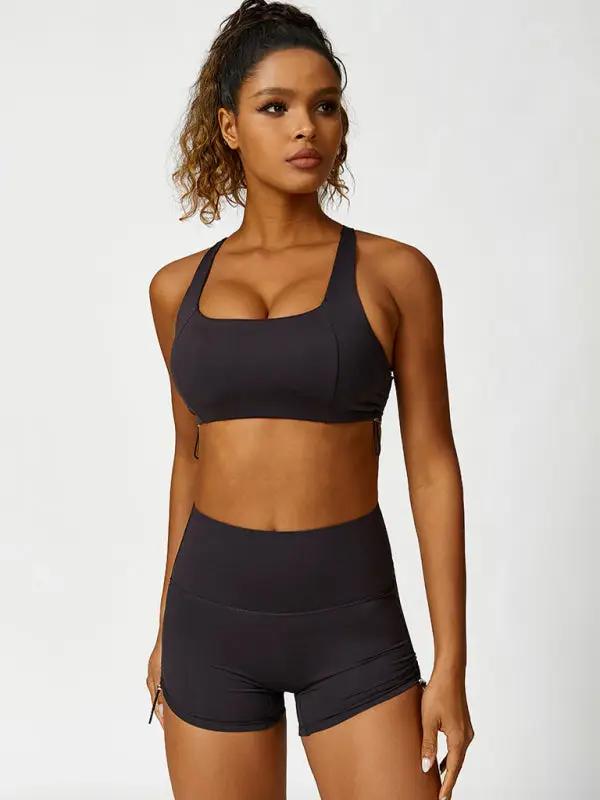 Black yoga shorts and sports bra set