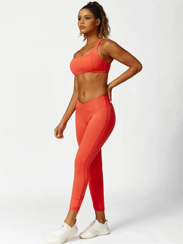 Red yoga leggings and sports bra set
