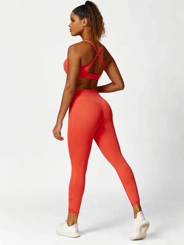 Red yoga leggings, back view