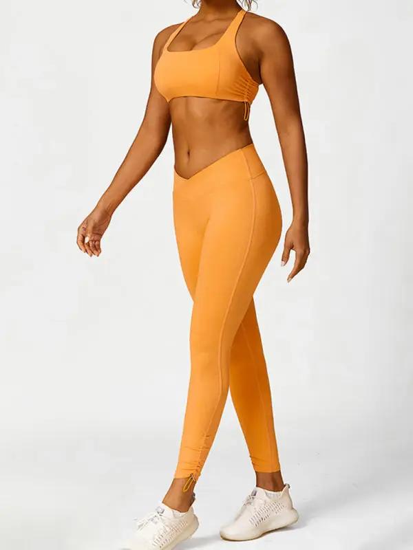 Orange yoga leggings and sports bra set