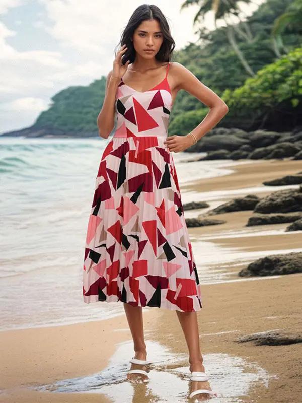 Sling holiday geometric print dress by ocean